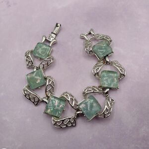 Vintage CORO Signed Aqua Moonglow Bracelet 7 Inch